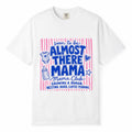 Comfort Colors white t-shirt with pink striped "Soon to Be, Almost There Mama, Mama Club" pregnancy mom life shirt design with baby onesie and bottle illustration