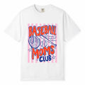 Comfort Colors white t-shirt with retro striped "Baseball Moms Club, Surviving on Snacks and Homeruns" mom life shirt design