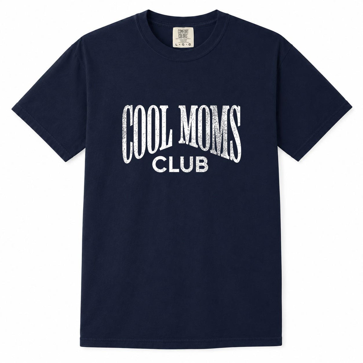 Navy Comfort Colors t-shirt with distressed white vintage "Cool Moms Club" typography design