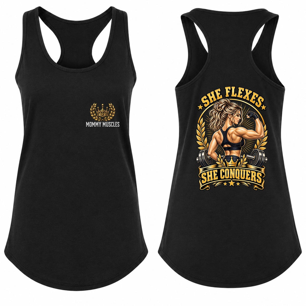 She Flexes She Conquers Racerback Tank Top